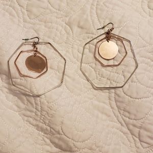 Silver & rose gold octagonal hoop earrings
